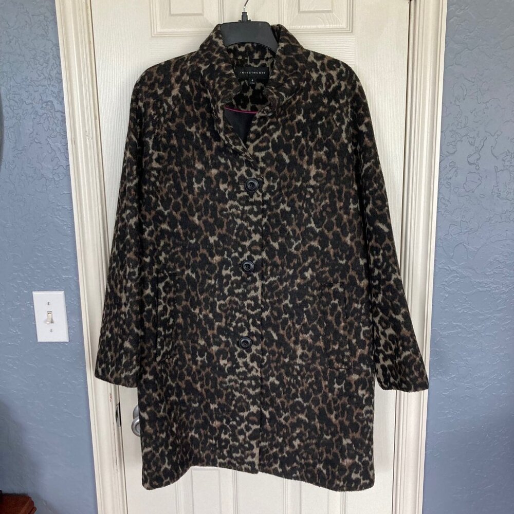 💜EUC Investments Leopard Print Wool Blend Coat